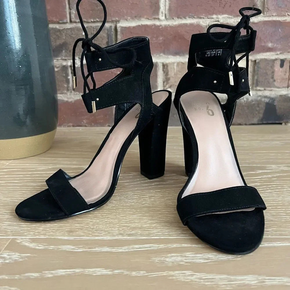 Mix No. 6 Black Ankle Strap Lace Up Strappy Heels Size 6.5 Lace Up Formal Nice - Picture 2 of 6